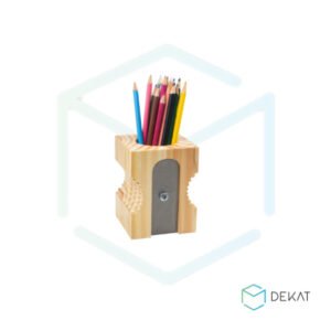 Porta-Caneta Apontador Madeira + Chapa de Aço