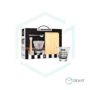 Kit Caipirinha do Corinthians - Copo/ Tábua/ Socador/ Colher - 350ml