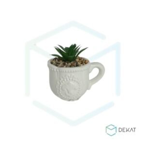 Cachepot Xícara Porcelana + Suculenta - Branco
