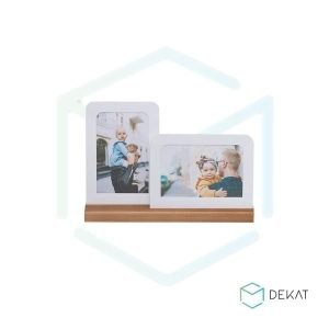 Porta-Retrato Flat Duplo - Aço / Acrílico / Madeira - 10 cm x 15 cm